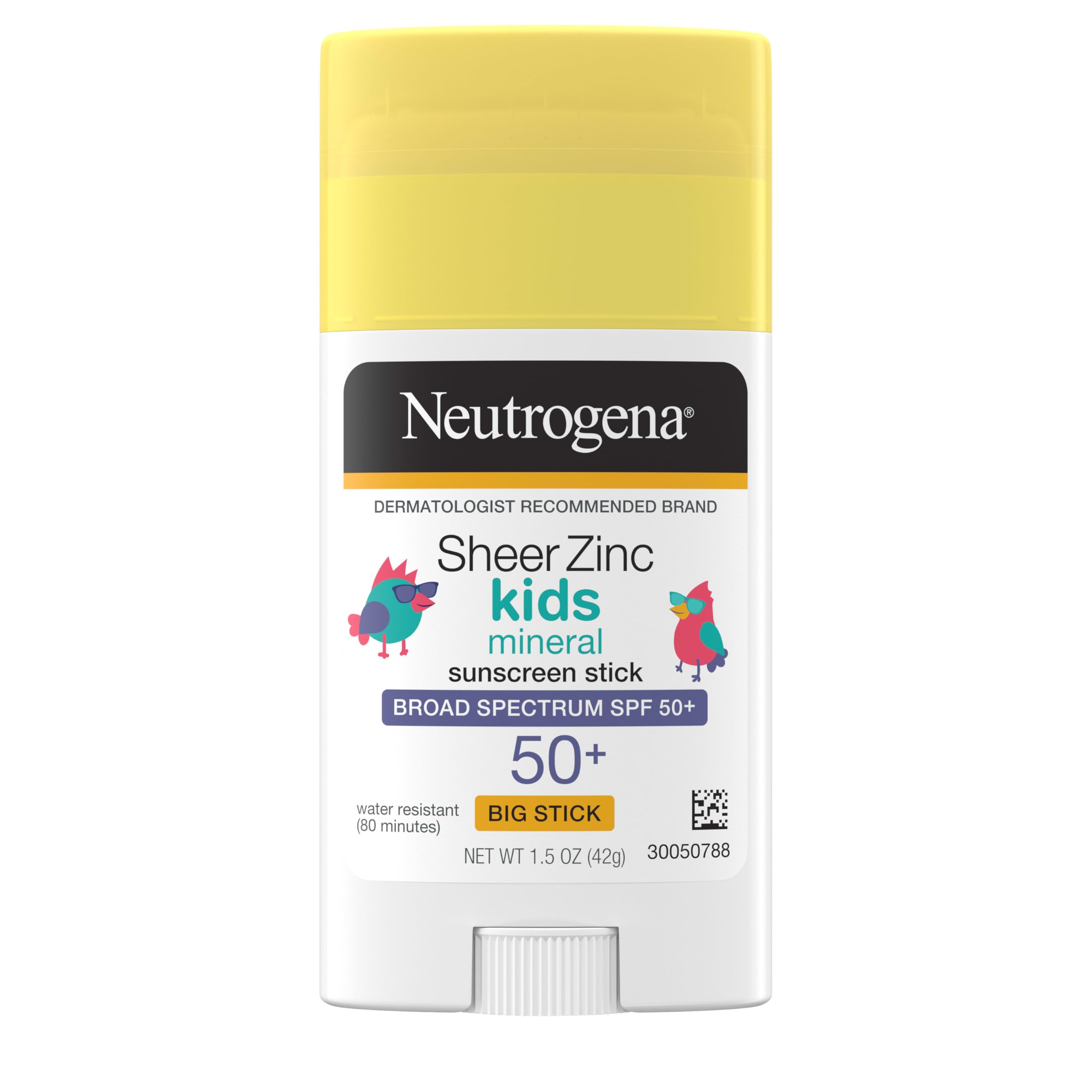 Neutrogena Sheer Zinc Kids Sunscreen Stick - Broad Spectrum SPF 50 sunscreen for Face & Body, Hypoallergenic Mineral Formula, Water Resistant, Gentle for Baby Skin, 1.5 oz (42 g) Travel Size