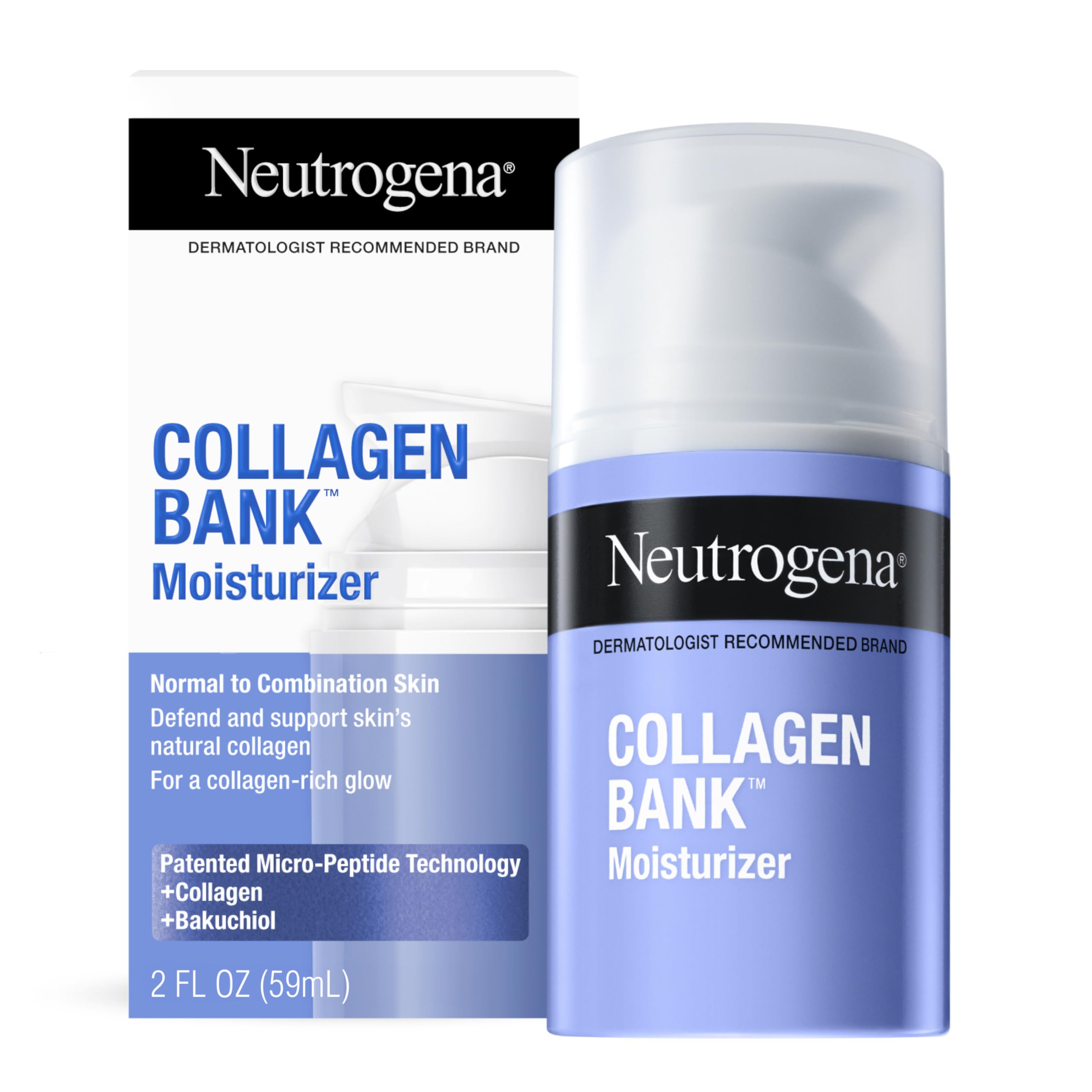 Neutrogena Collagen Bank Face Moisturizer, Daily Anti-Aging Face & Neck Firming Collagen Cream, Bakuchiol & Micro-Peptides Face Lotion, Support Skin’s Natural Collagen for Visibly Plump Skin, 2 fl. oz
