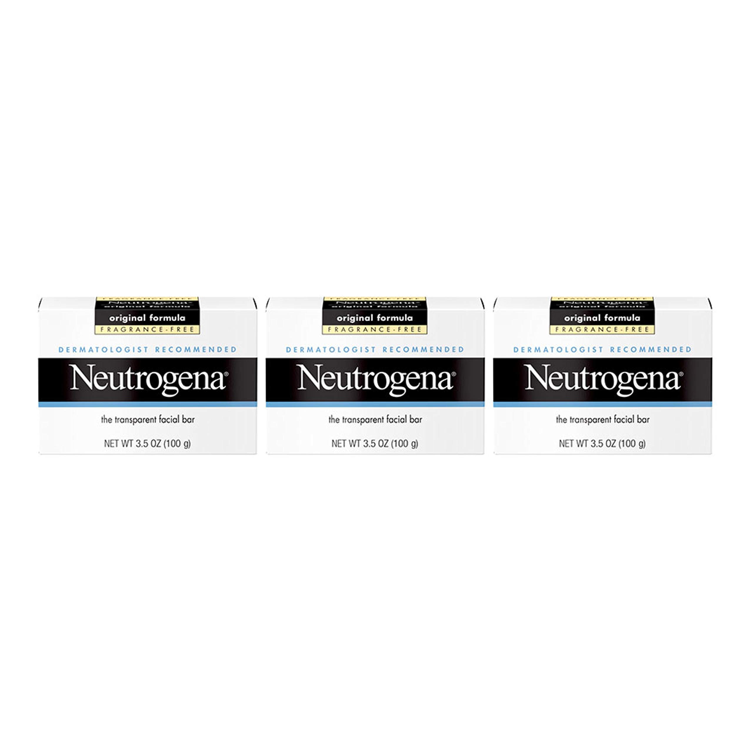 Neutrogena Original Amber Bar Fragrance-Free Facial Cleansing Bar with Glycerin, Pure & Transparent Gentle Face Wash Bar Soap, Free of Harsh Detergents, & Dyes, Hypoallergenic, 3.5 Oz (Pack of 3)
