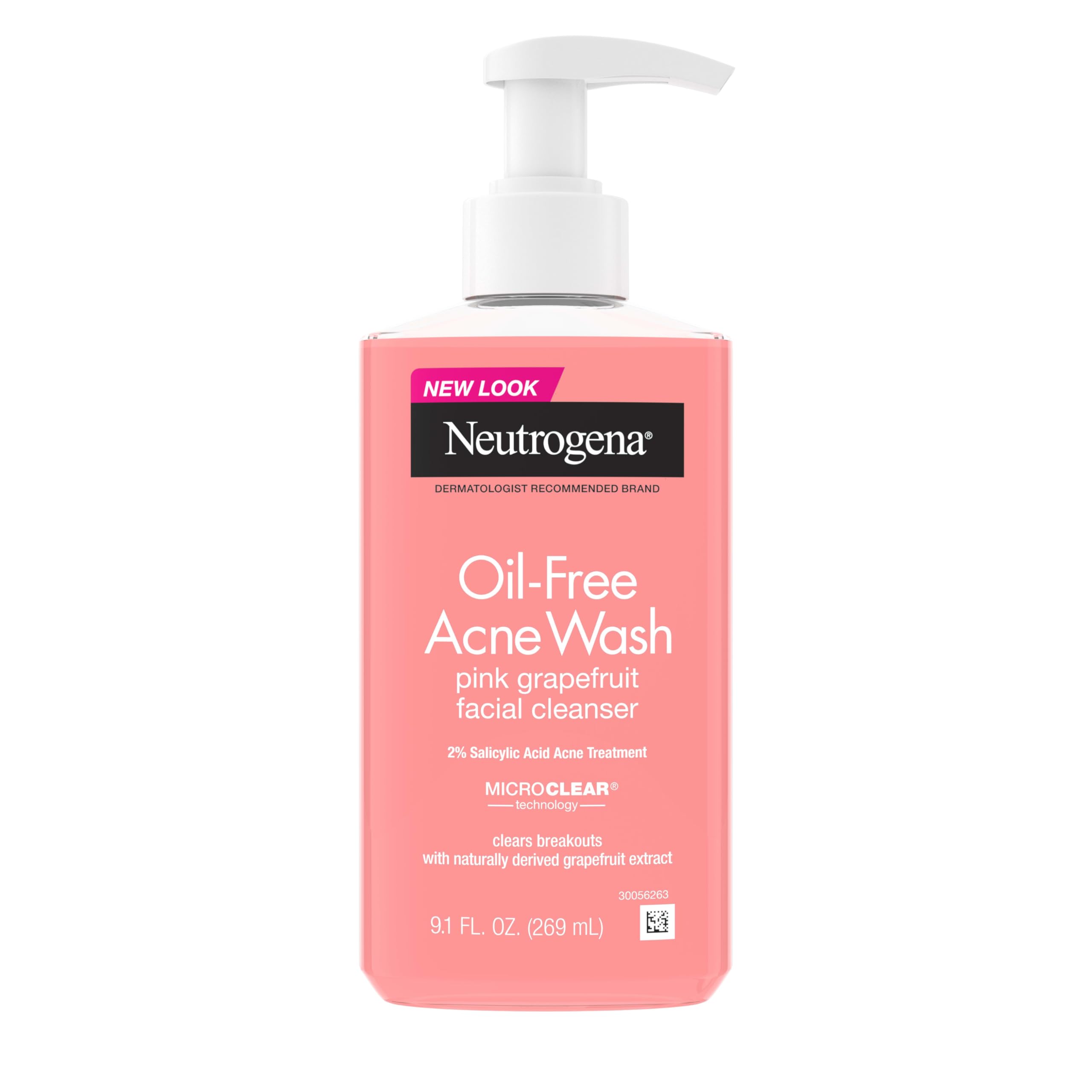 Neutrogena Oil-Free Pink Grapefruit Acne Face Wash, Vitamin C & Salicylic Acid Cleanser, Daily Acne Treatment For Face, Blemish & Blackhead Clearing Facial Cleanser, 9.1 fl. oz