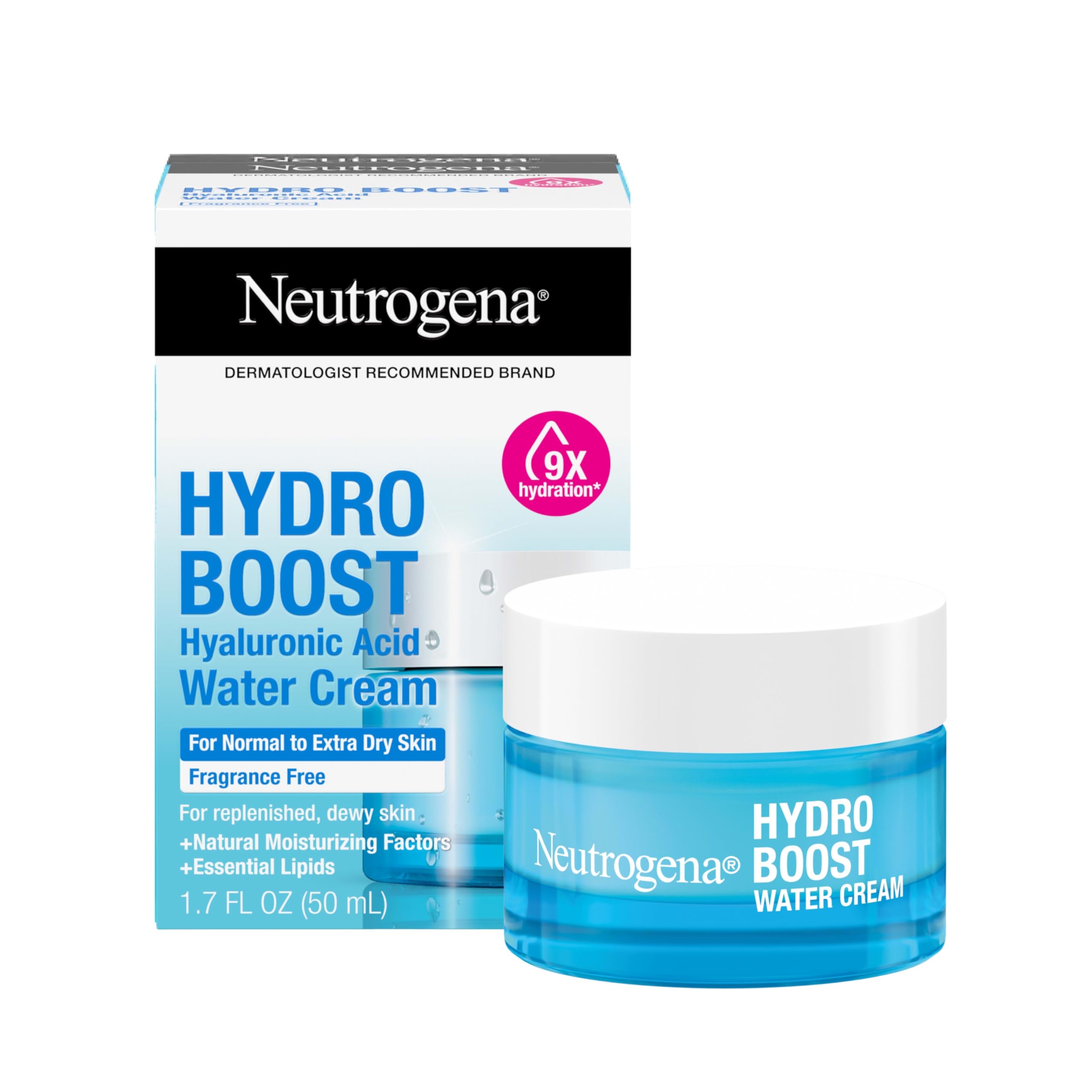 Neutrogena Hydro Boost Skincare Set, Hydro Boost Water Cream Face Moisturizer for 72-Hour Hydration, 1.7 Fl Oz, & Hydro Boost Hydrating Gel Facial Cleanser Trial Size, 0.5 Fl Oz, 2 Pack, Clear