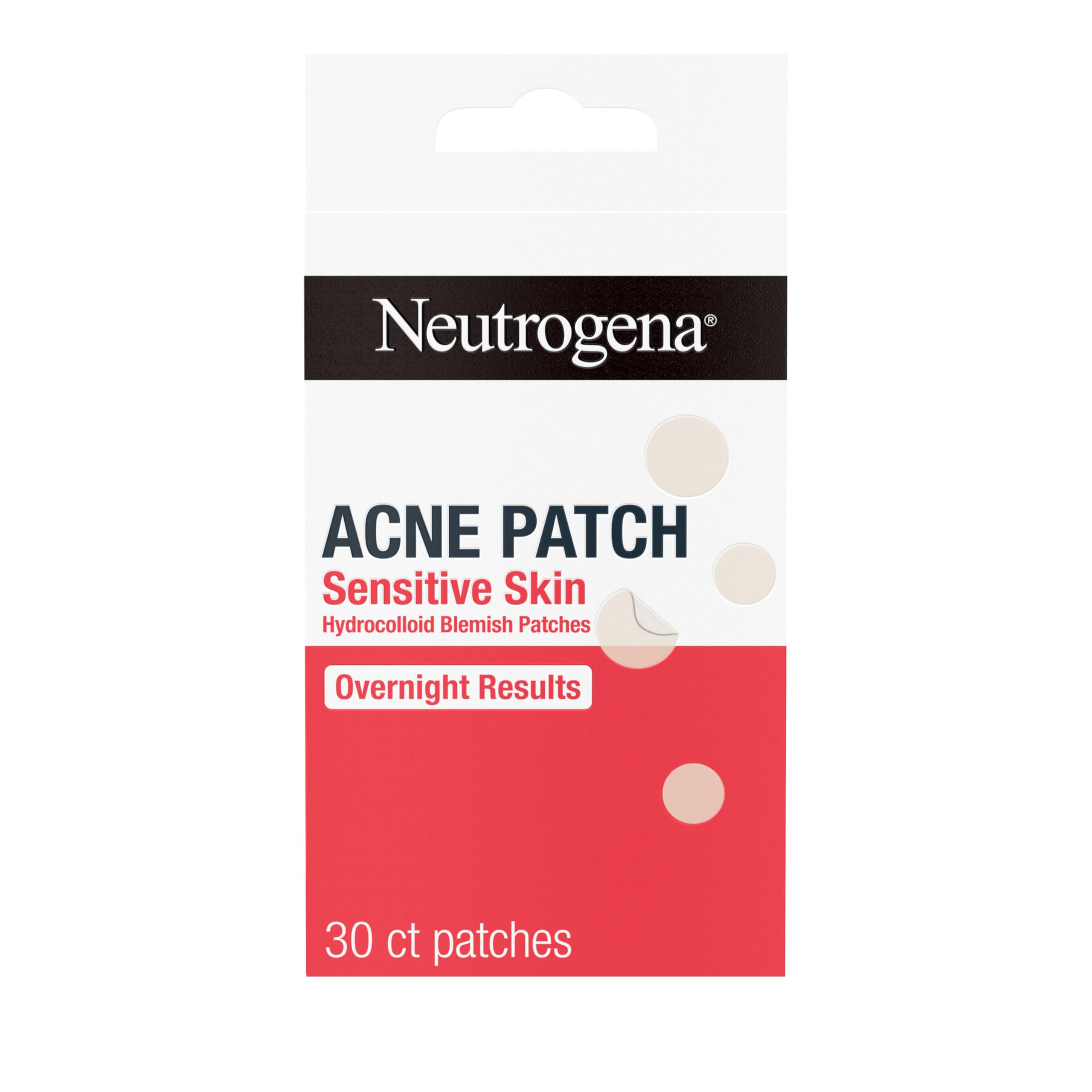 Neutrogena Sensitive Skin Blemish Patches, Acne Patches for Sensitive Skin, Hydrocolloid Treatment Visibly Shrinks Pimples Overnight, 2 Sizes, 30 Count