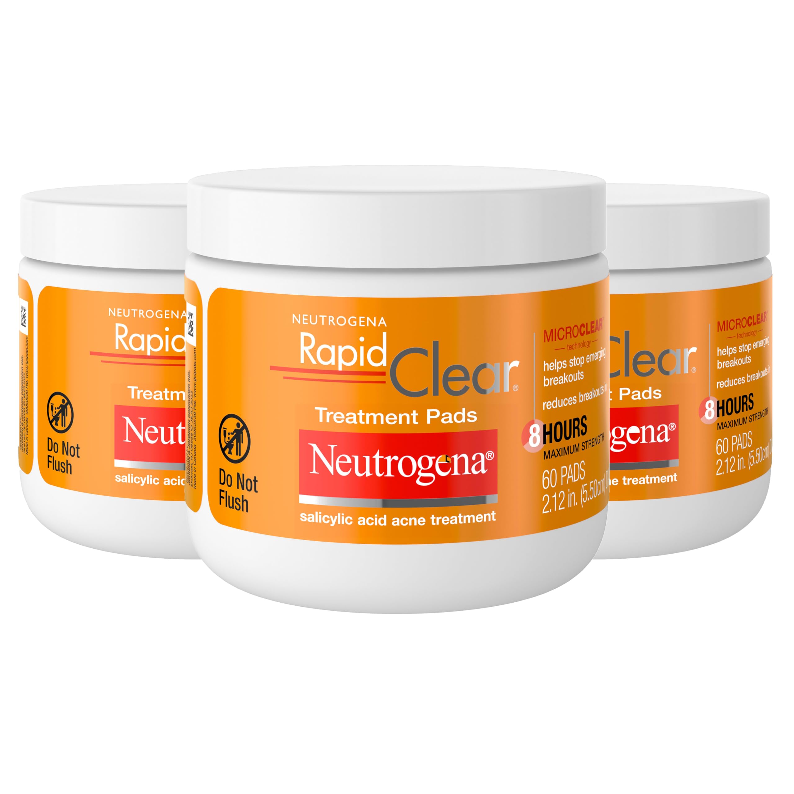 Neutrogena Rapid Clear Maximum Strength Acne Face Pads with 2% Salicylic Acid Acne Medication to Help Fight Breakouts, Oil-Free Facial Cleansing Pads for Acne-Prone Skin, 3 Pack