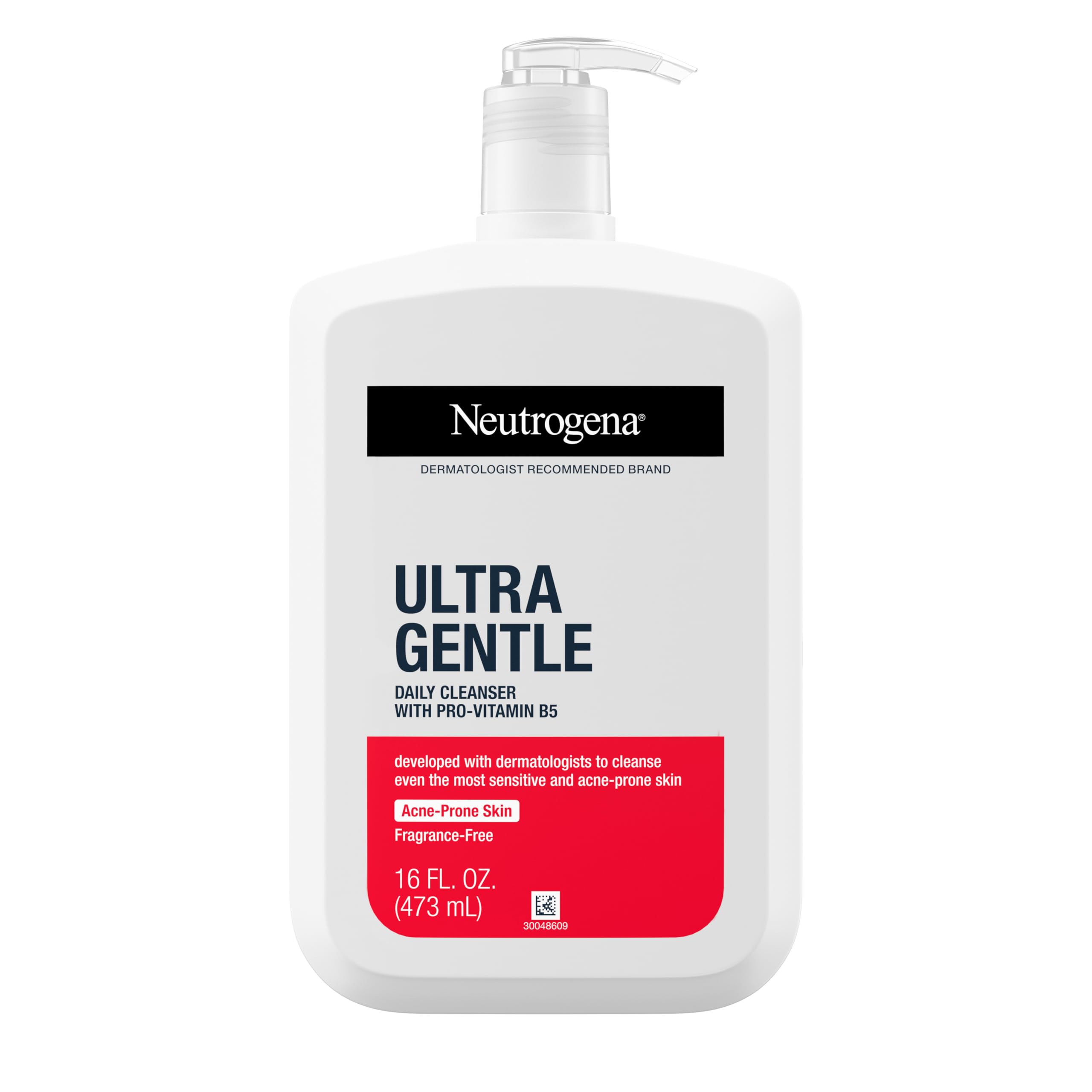 Neutrogena Ultra Gentle Daily Facial Cleanser with Pro-Vitamin B5 for Acne-Prone & Sensitive Skin. Fragrance, Dye, Soap, and Paraben-Free, Hypoallergenic Face Wash, 16 fl. oz