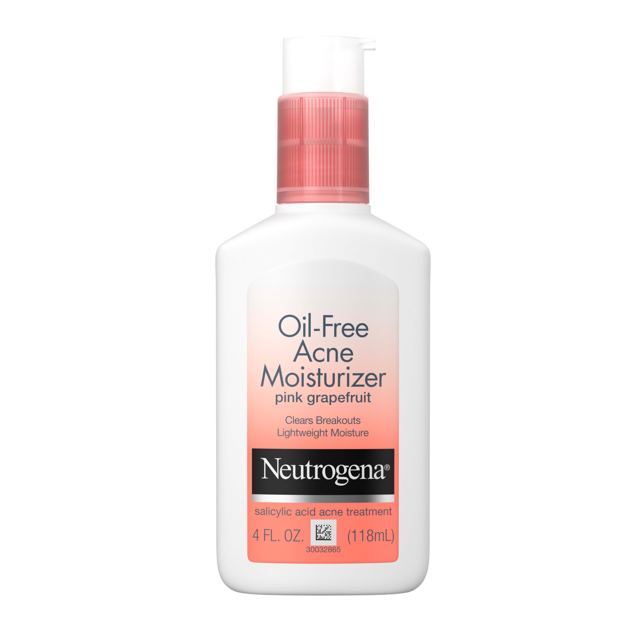 Neutrogena Oil Free Acne Moisturizer, .5% Salicylic Acid Acne Treatment, Pink Grapefruit Face Lotion for Breakouts, Non-Greasy & Non-Comedogenic, 4 fl. oz