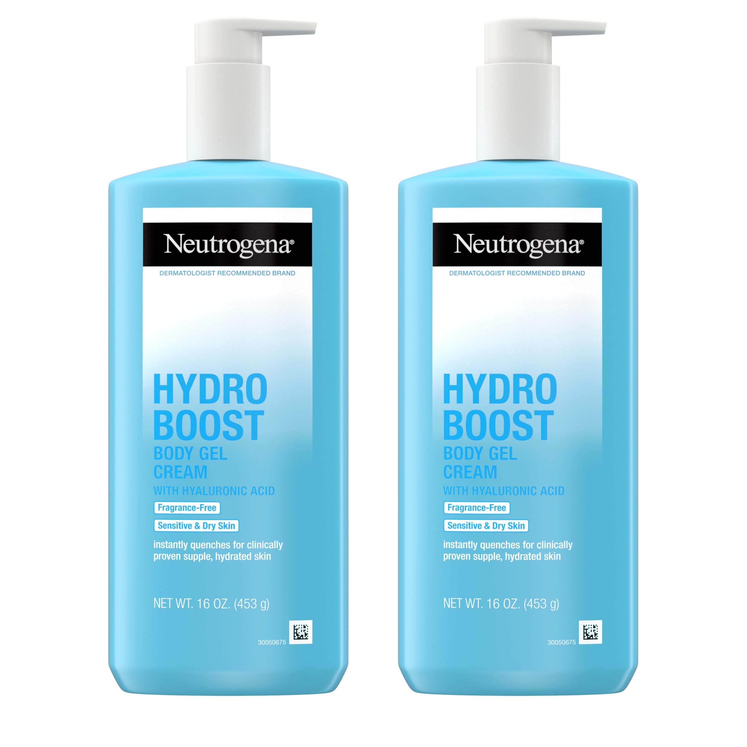 Neutrogena Hydro Boost Body Gel Cream, Hydrating Body Lotion with Hyaluronic Acid for Sensitive Skin, Fragrance-Free Hyaluronic Acid Moisturizer, 16 oz, 2 Pack