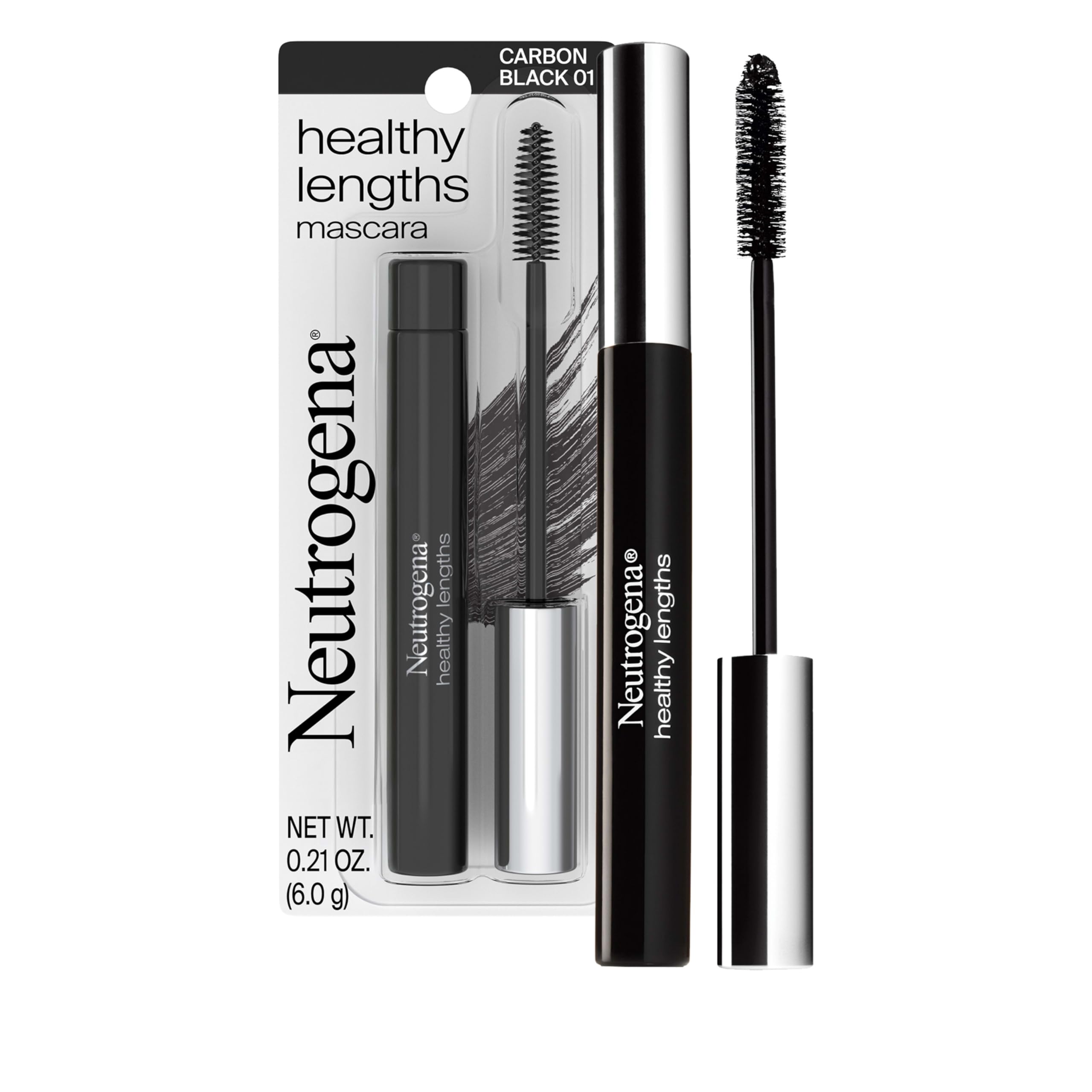 Neutrogena Healthy Lengths Mascara - with Vitamin E & Olive Oil, Lengthening Formula Extends the Look of Your Lashes up to 100% without Clumping, Flaking or Smudging, Carbon Black 0.21 oz