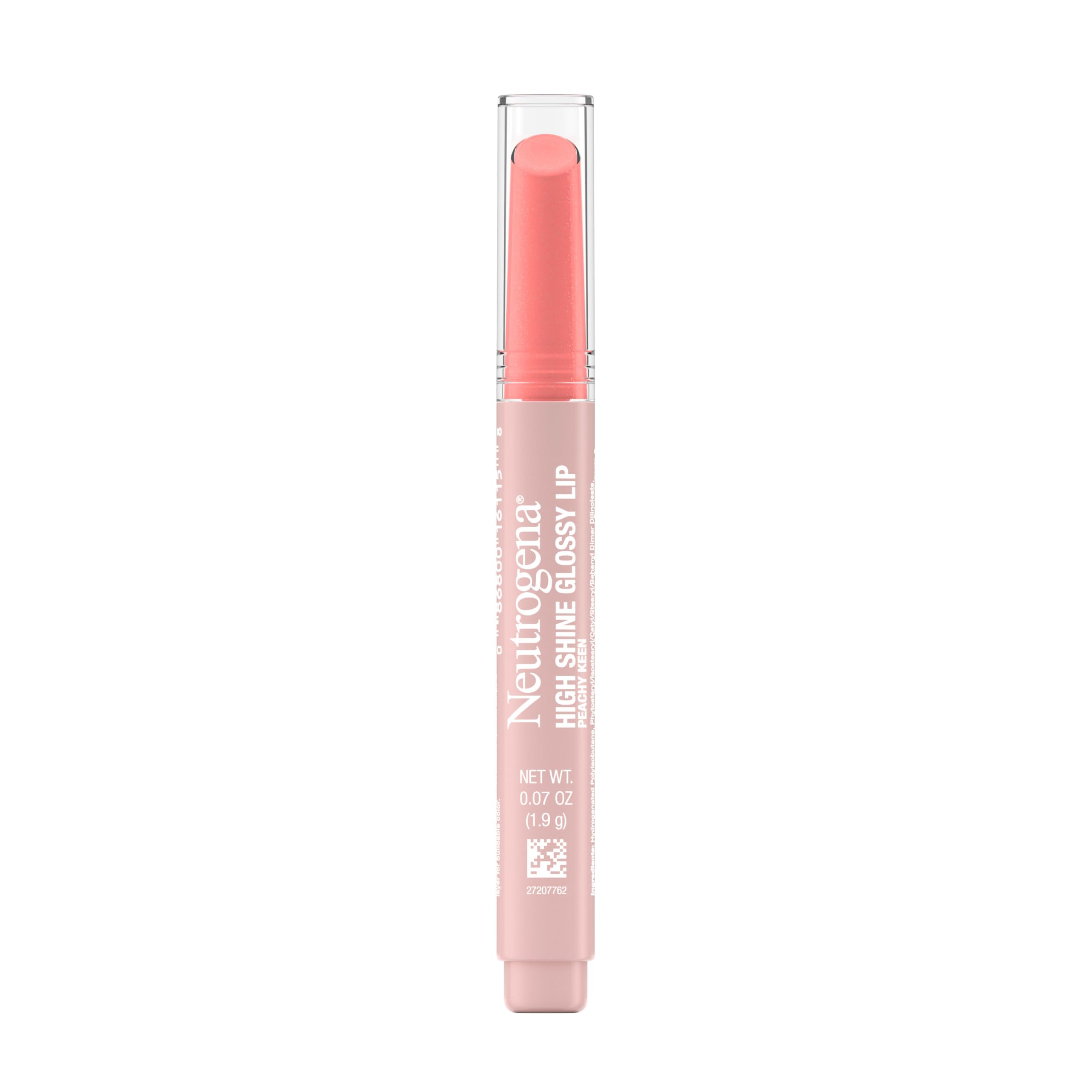 Neutrogena High Shine Glossy Lip, Nourishing Lip Gloss with Maracuja Oil, Antioxidant Vitamin E & Vitamins, Non-Retractable, Buildable Pigmented Color, Peachy Keen Shade, 0.07 oz