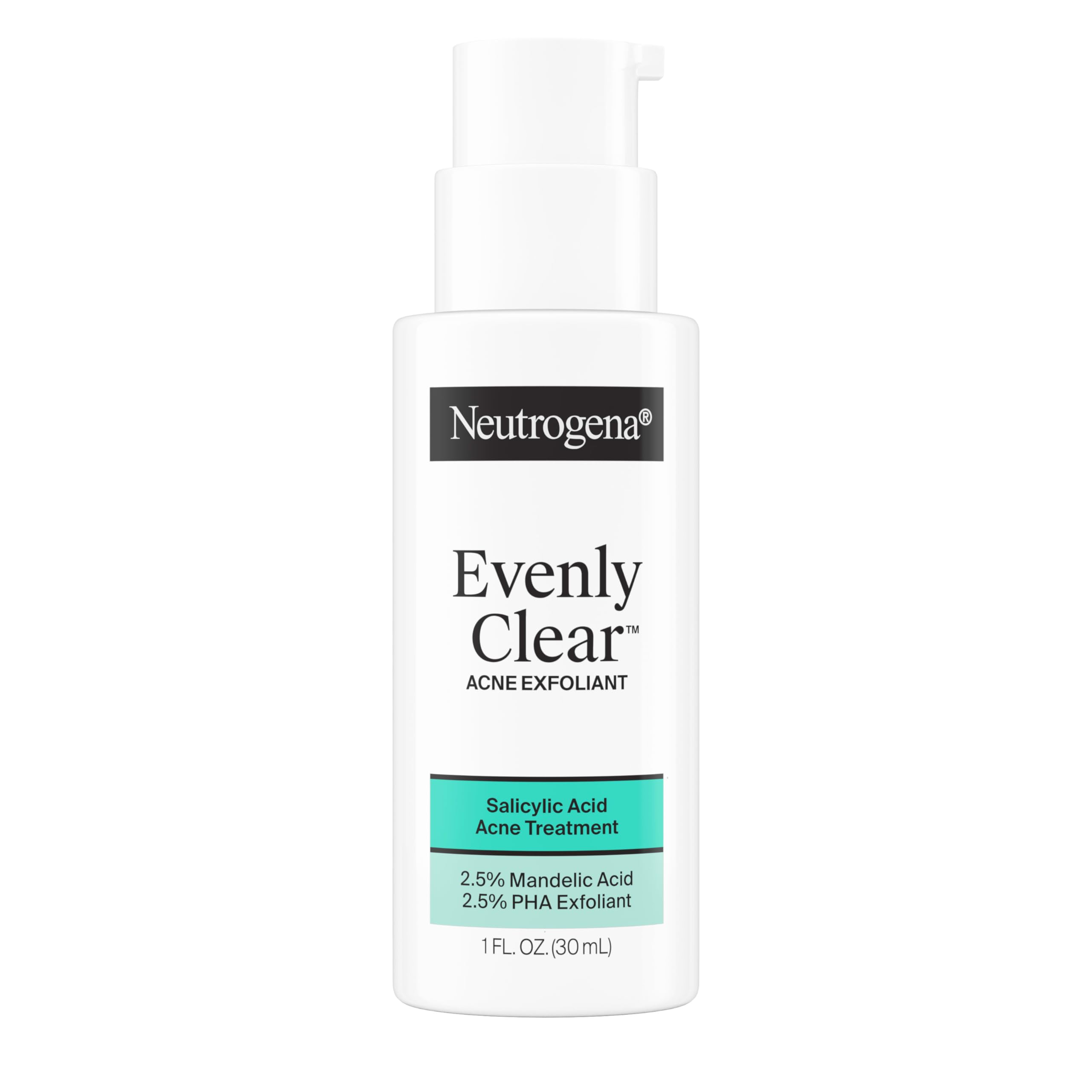 Neutrogena Evenly Clear Acne Exfoliant with Salicylic Acid & Mandelic Acid, Multi-Acid Acne Exfoliating Treatment Serum Visibly Fade the look of Post-Acne Marks for A Smooth, Even Skin Tone, 1 fl. oz