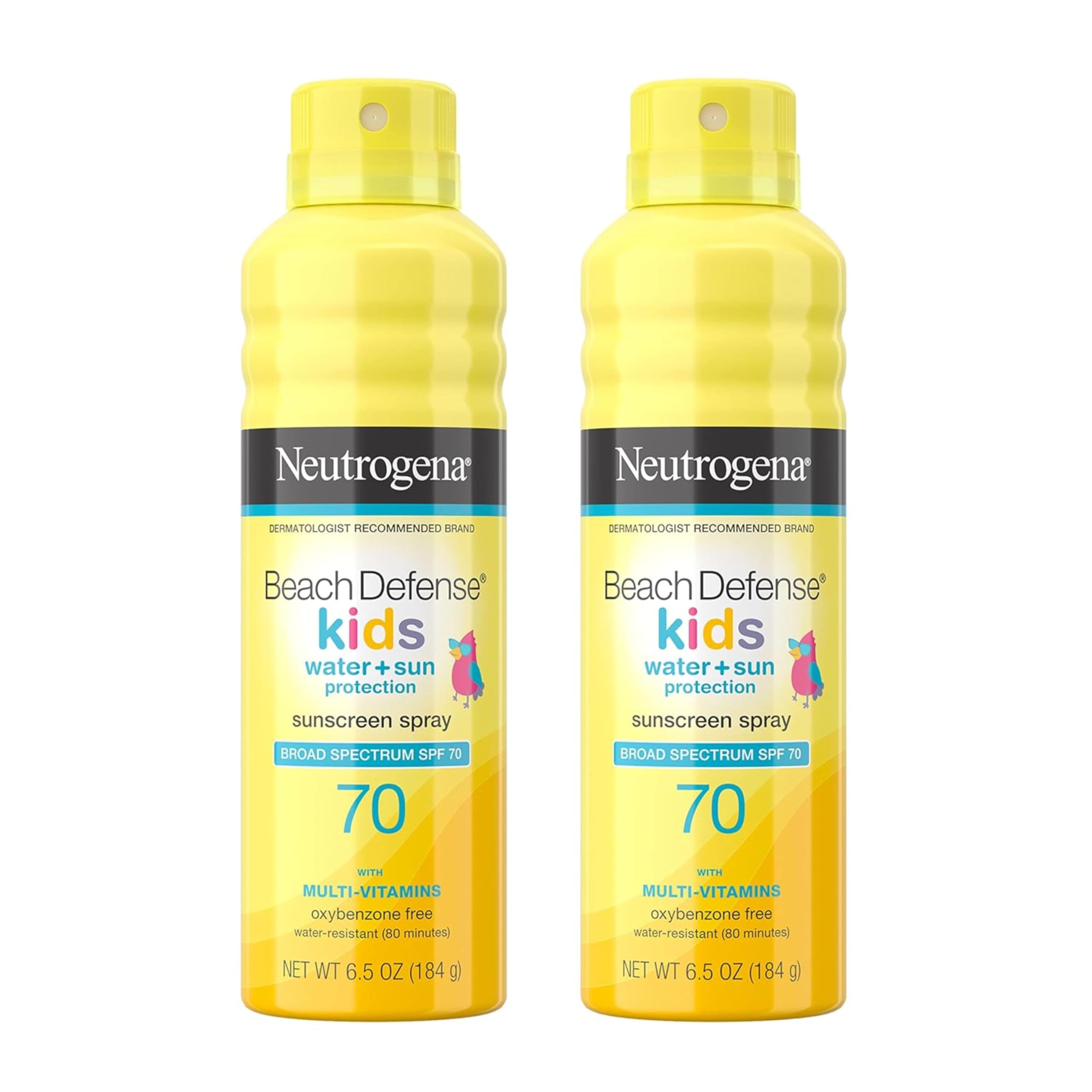 Neutrogena Beach Defense Kids Sunscreen Spray SPF 70, Water-Resistant Spray Sunscreen, Broad Spectrum Protection, Oxybenzone-Free & Fast-Drying, Beach Vacation Essential, 6.5 oz, Pack of 2