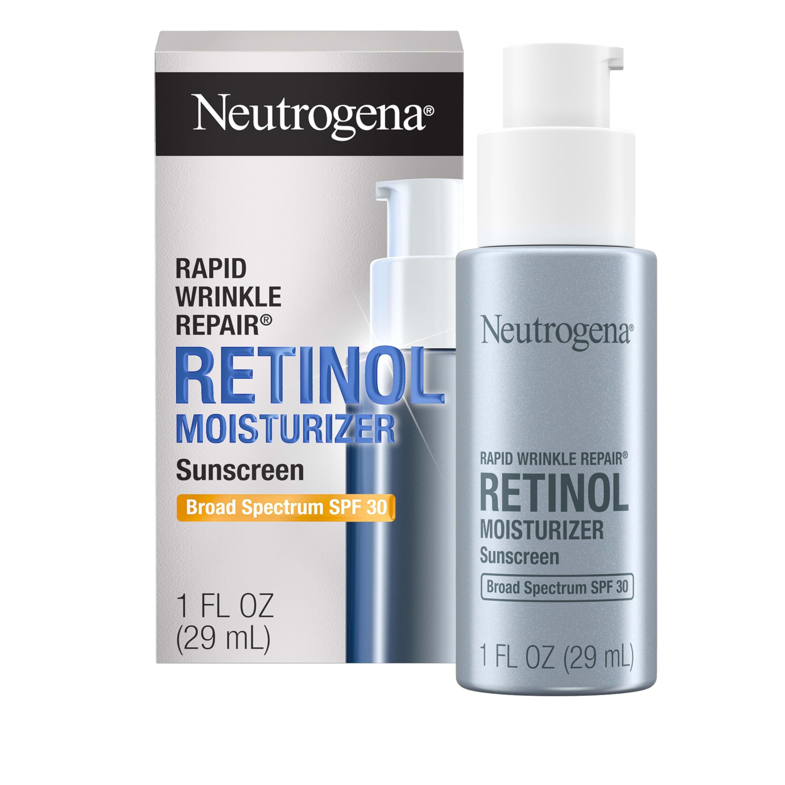 Neutrogena Rapid Wrinkle Repair Retinol Face Moisturizer with SPF 30 Sunscreen, Daily Anti-Aging Face Cream with Retinol & Hyaluronic Acid to Fight Fine Lines, Wrinkles, & Dark Spots, 1 fl. oz