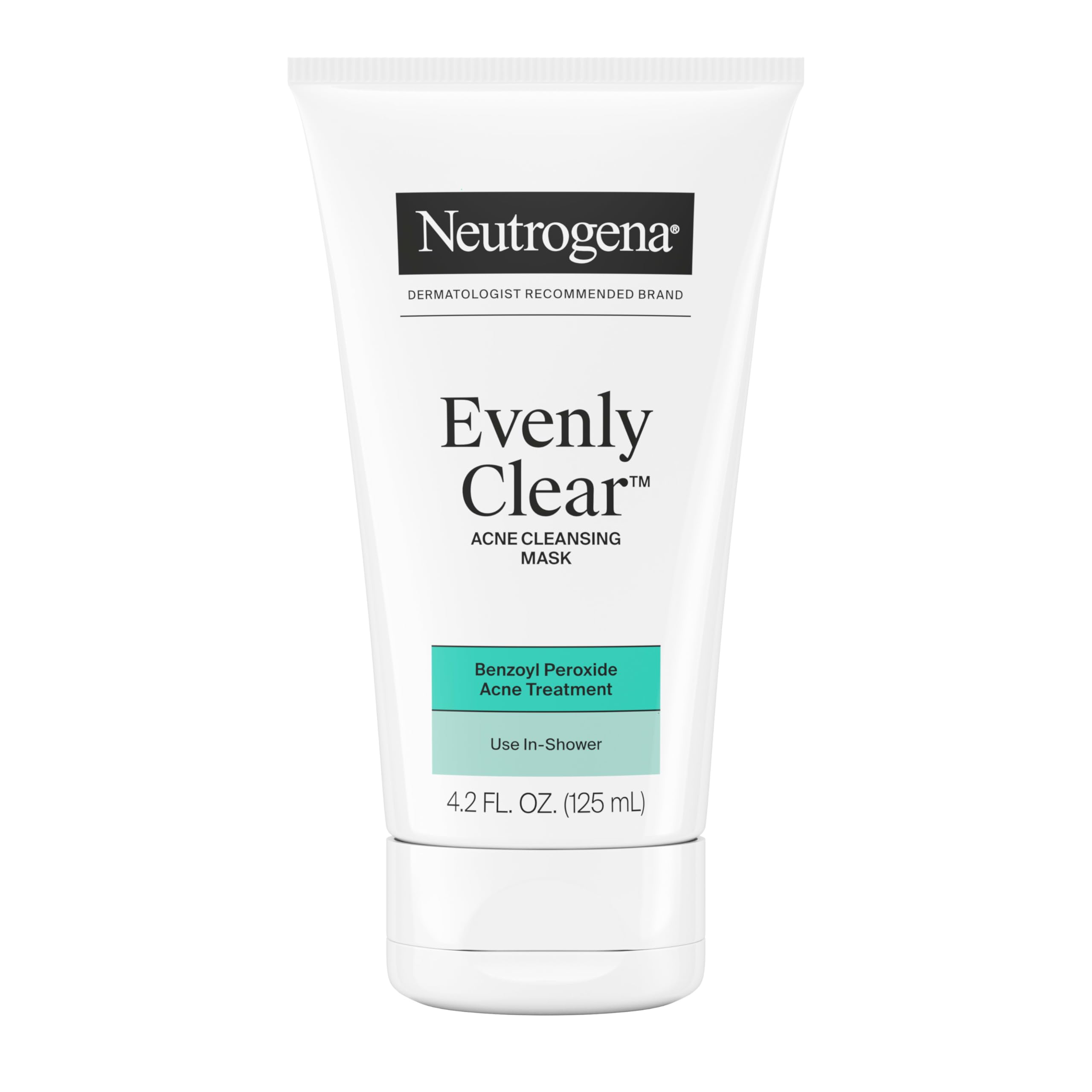 Neutrogena Evenly Clear Acne Cleansing Face Mask with 3.5% Benzoyl Peroxide Treats Breakouts & Bentonite Clay, Purifying Clay Mask Absorbs Oil to Visibly Improve the look of Skin, 4.2 fl. oz