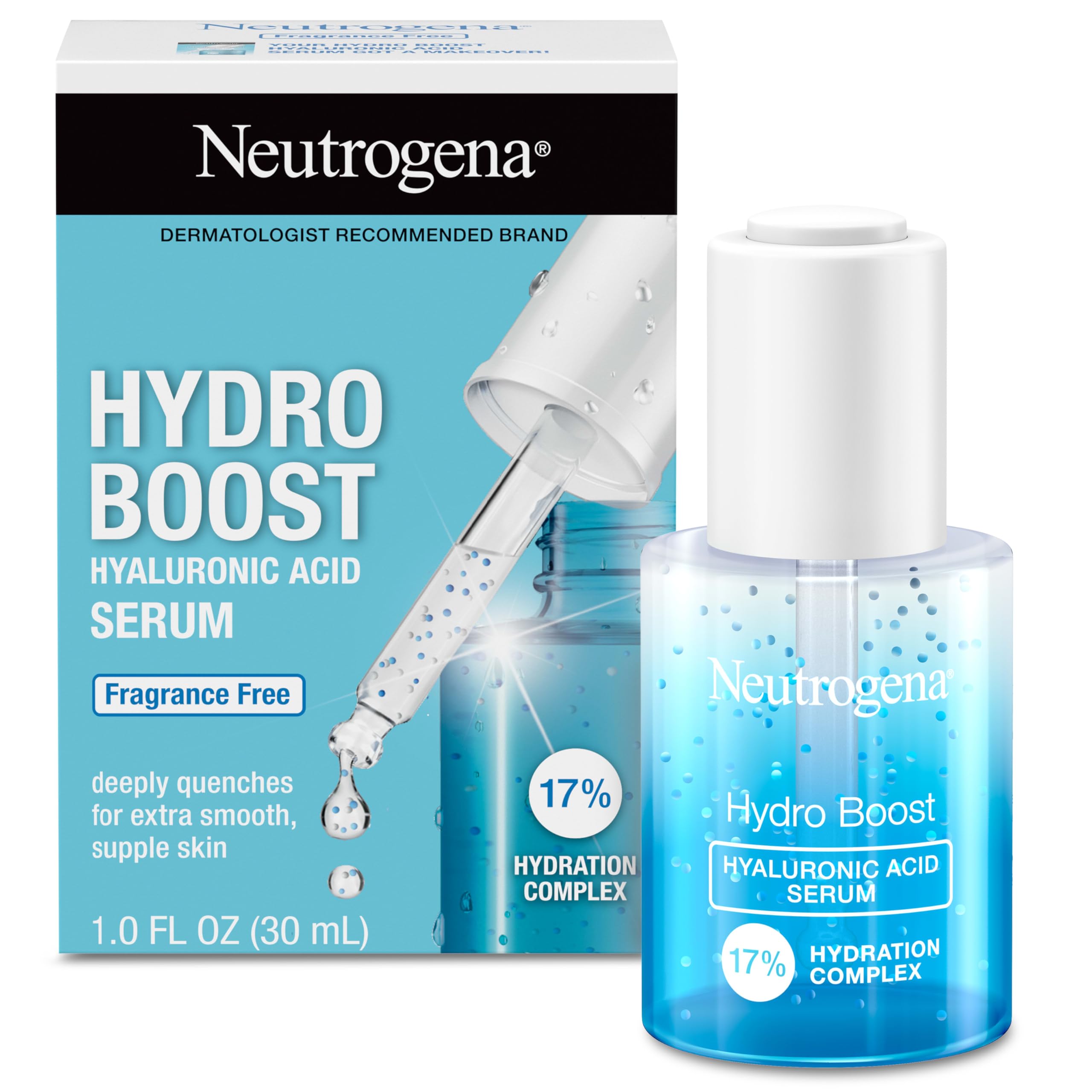 Neutrogena Hydro Boost Hyaluronic Acid Serum - with Pro-Vitamin B5 & Glycerin, Instantly Replenishes & Smooths Dry Skin with 24-Hour Weightless Hydration, 1 fl. oz.